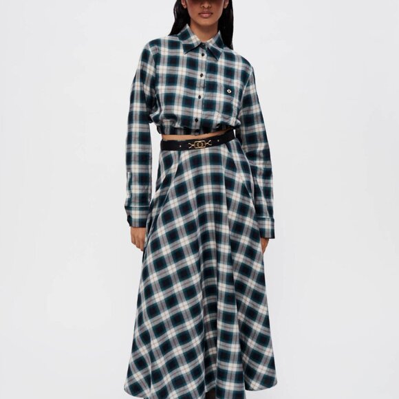 Maje Women's Set Cropped Plaid Shirt Small + Midi Plaid Skirt Size XS - Picture 1 of 16